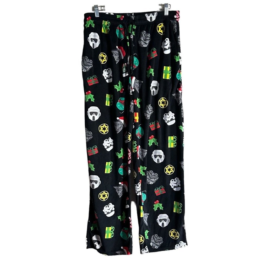 Star Wars Christmas Fleece Pajama Pants L Elastic Waist Draw String Button Fly